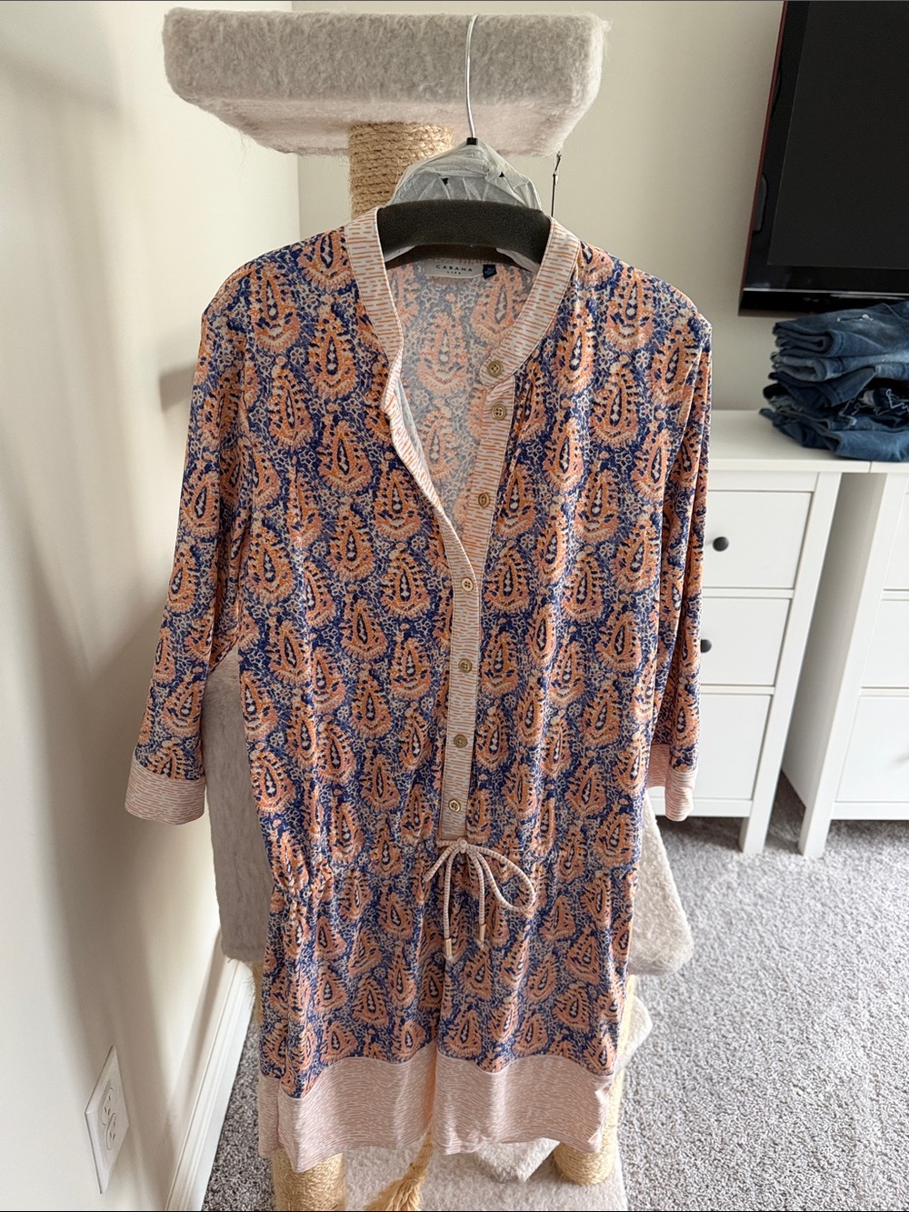 Cabana Life Orange and Blue Paisley Knit Dress